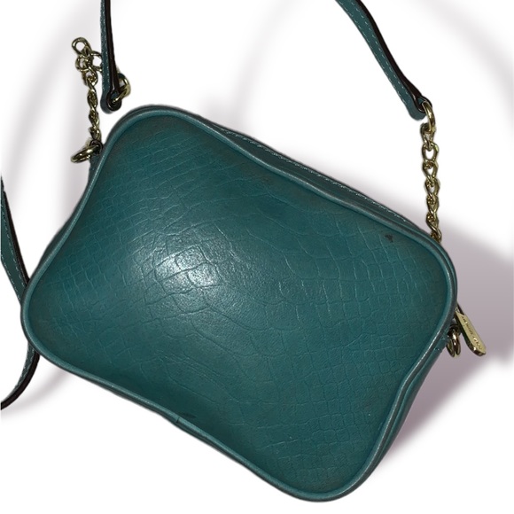 Michael Kors Luxury Leather Hamilton Sling Crossbody Bag in Turquoise & Gold - Picture 2 of 15